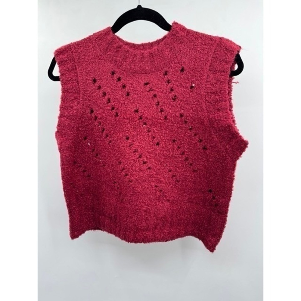 Zenana NEW Burgundy Textured Wool Eyelet Sweater Vest LARGE Pointelle Cropped - Picture 8 of 9